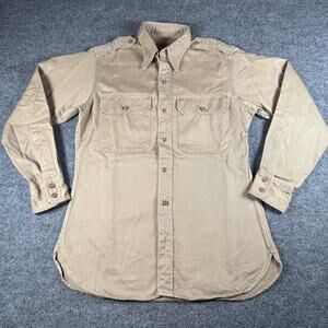 Vintage US Army Khaki Cotton Twill Button-Up Uniform Shirt Size Large Military